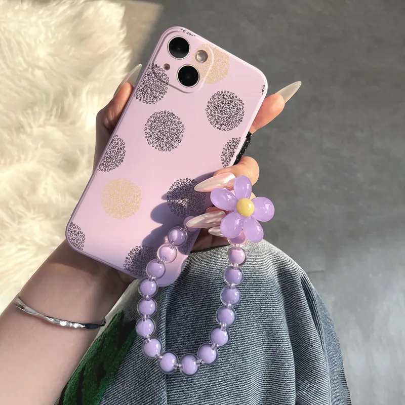 サークルグラフィック電話ケース ビーズストラップ付き iphone サークルグラフィック電話ケース ビーズストラップ付き iphone